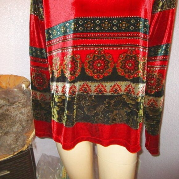 White Stag VELVET Patchwork Size XL BLOUSE Tunic Top POPOVER Glitter STRETCH - Picture 3 of 9